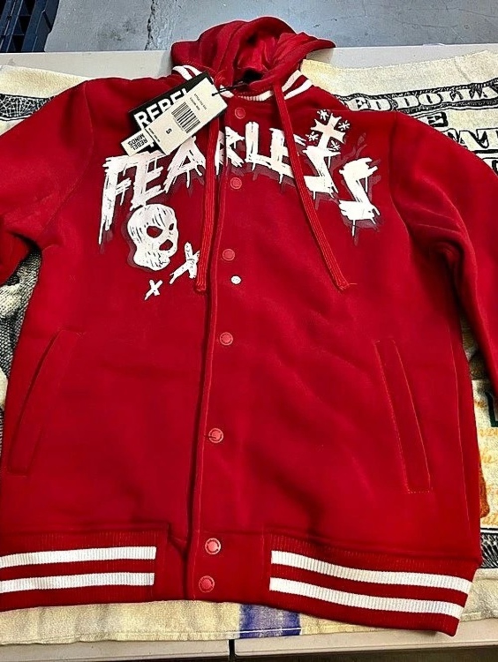 Rebel Minds Fearless Varsity Jacket Red & White Small